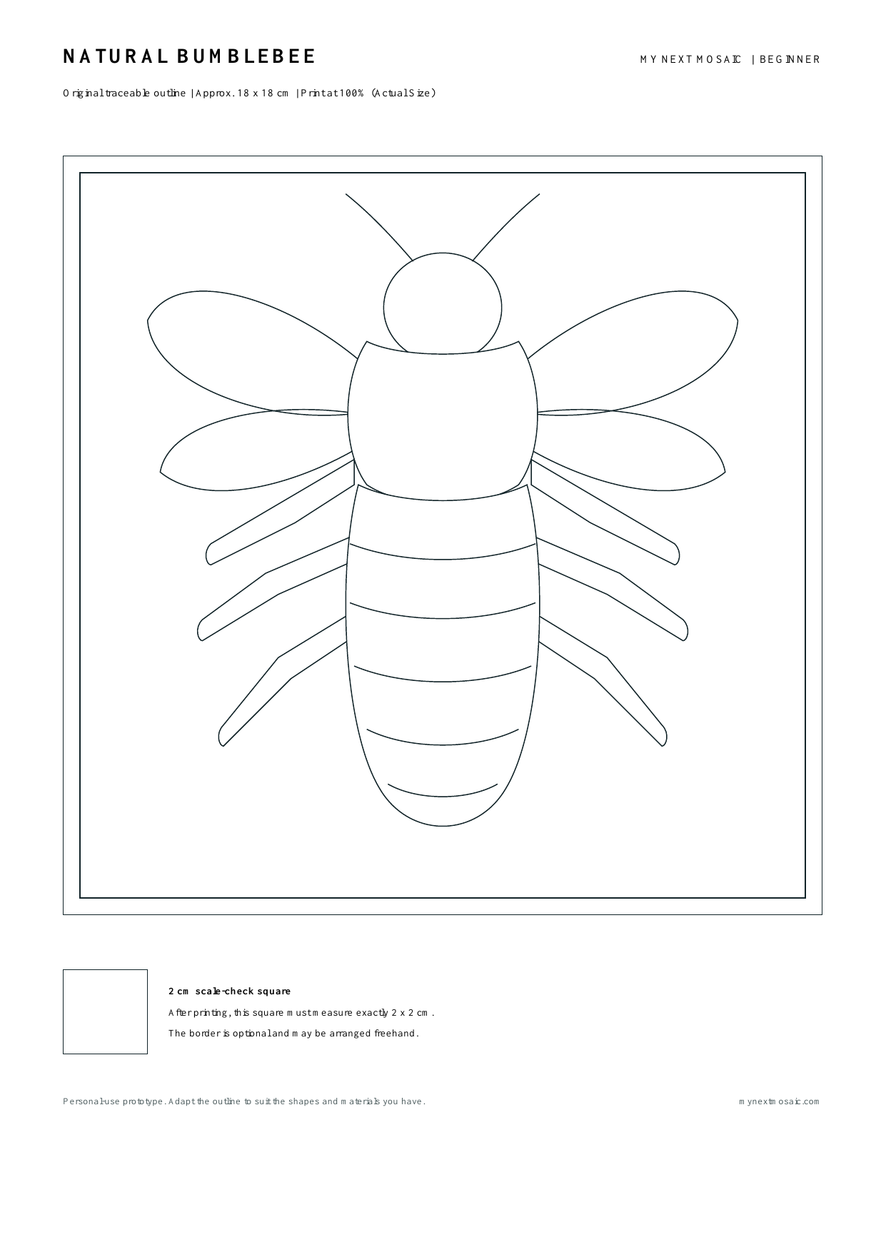 Black outline tracing template matching the Natural Bumblebee mosaic