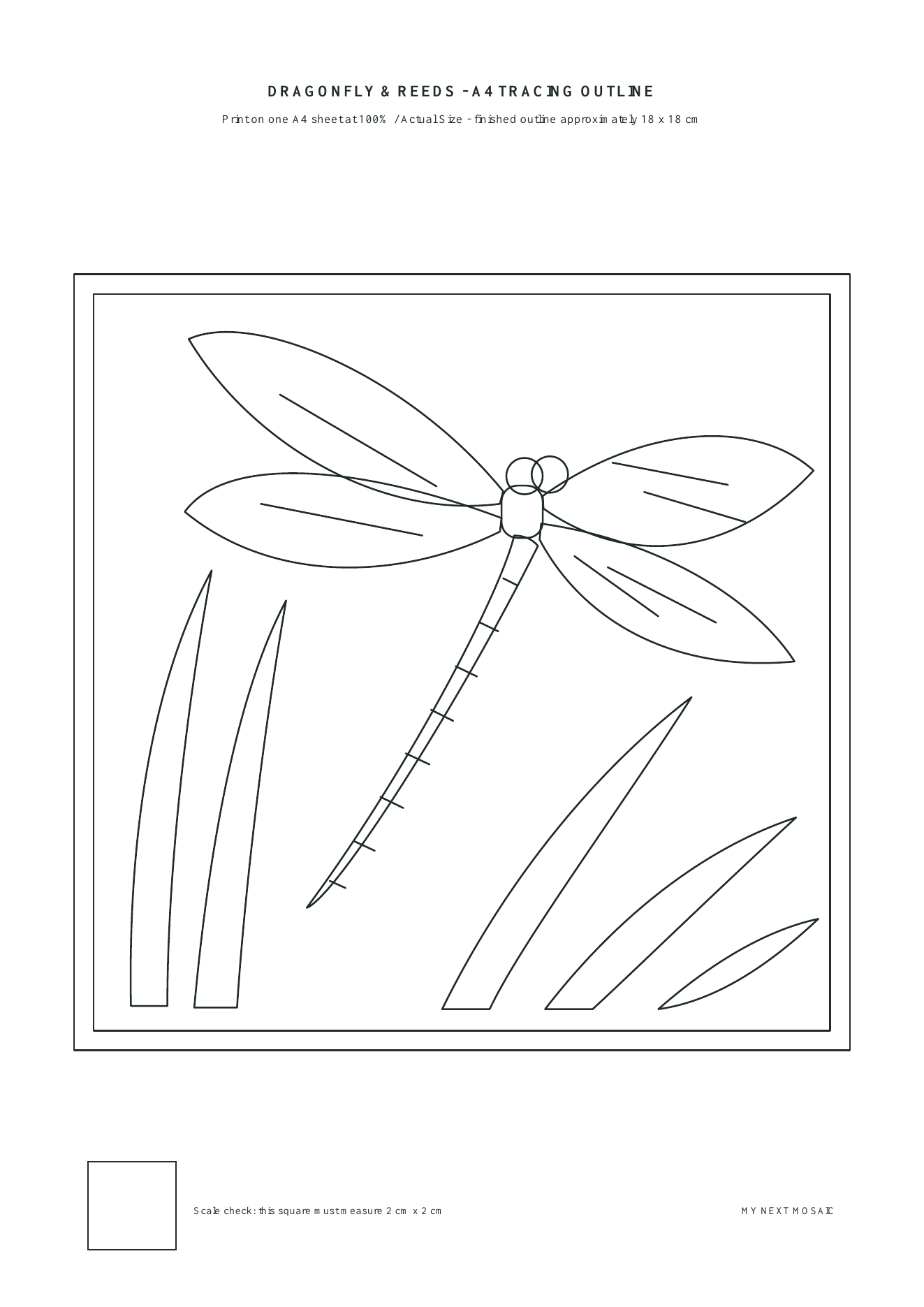 Black outline tracing template for Dragonfly and Reeds